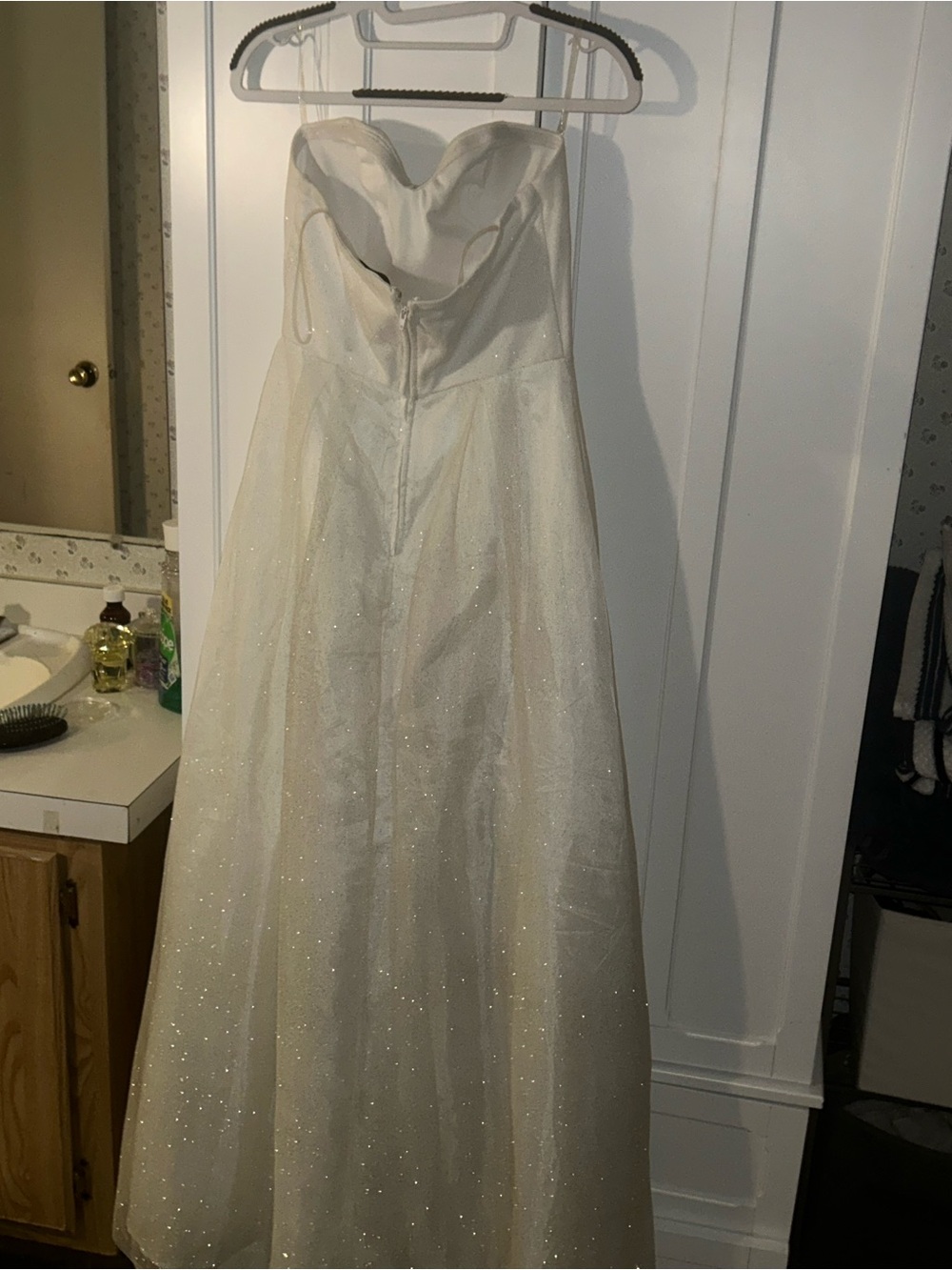 Strapless Sparkle A-Line Prom Dress in Ivory
